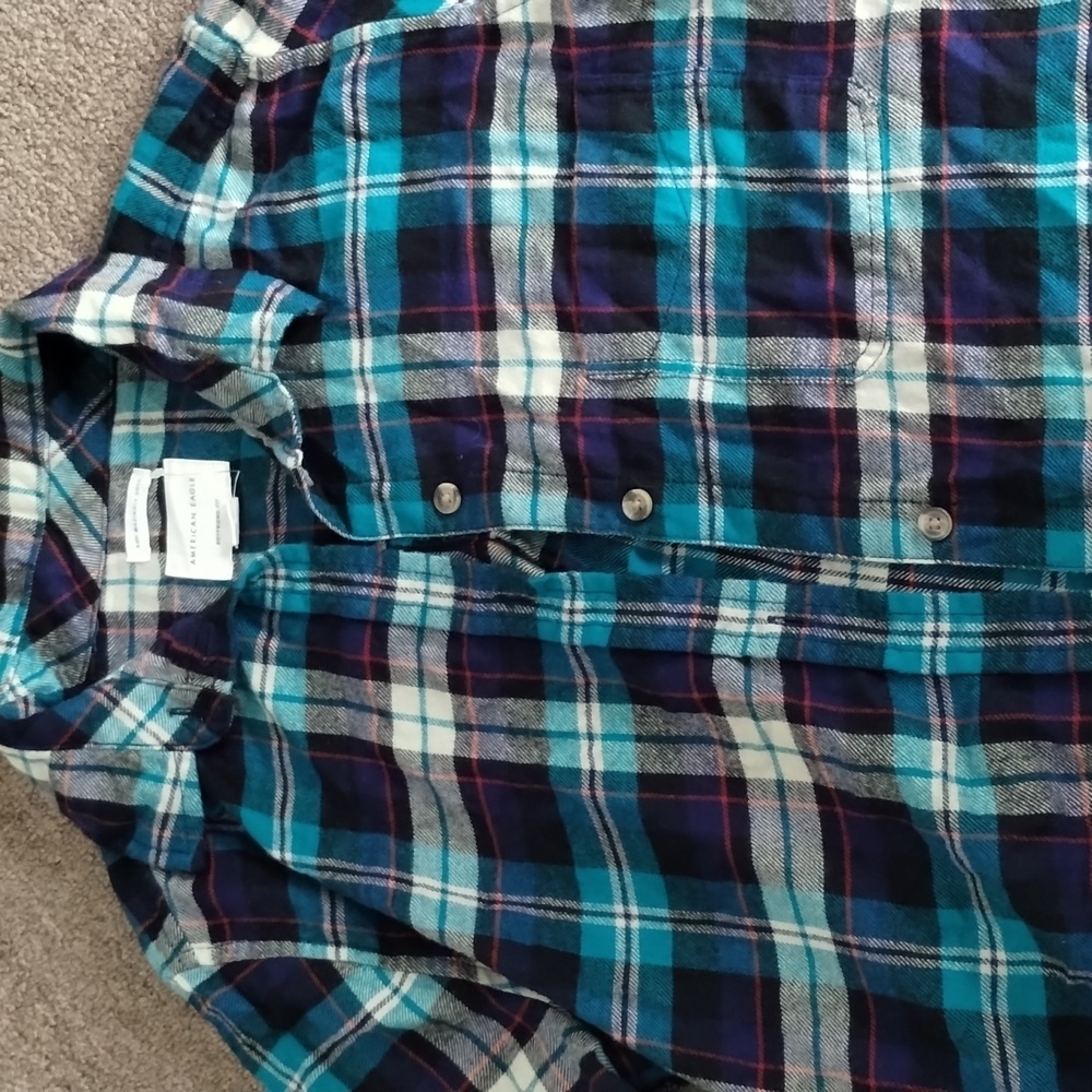 AE Amazingly Soft Flannel Shirt - Blue, Teal